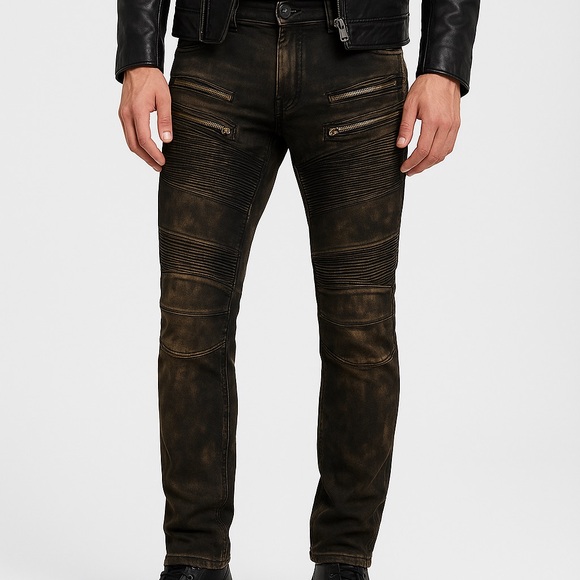 Rock Revival Jeans Mens Tag 36 Actual 37x32 Brown Daviday Moto Biker Grunge NEW